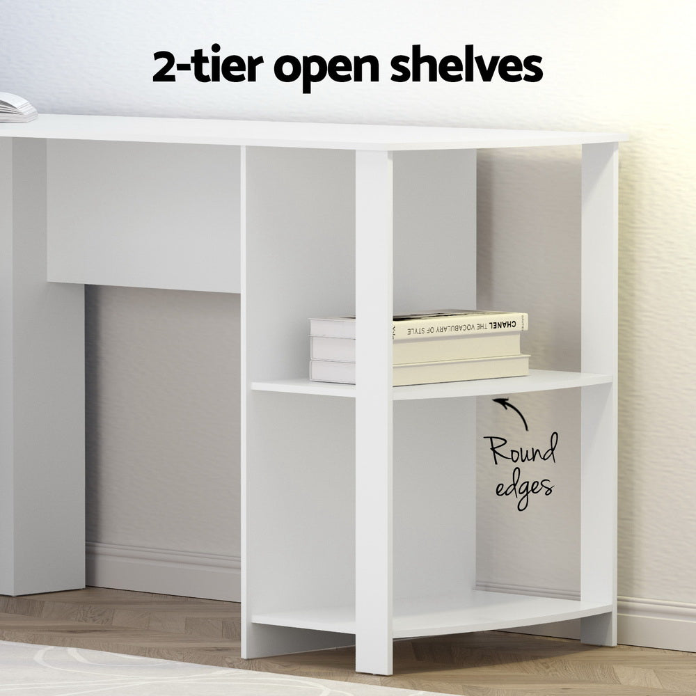Desks: Artiss Computer Desk Shelf L-Shape White 136CM