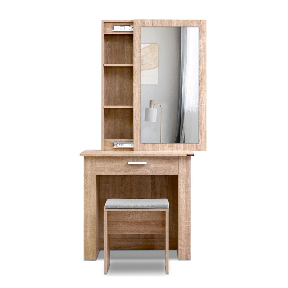 Dressing Vanity & Dressing Tables: Artiss Dressing Table Stool Set Sliding Mirror Oak Demi