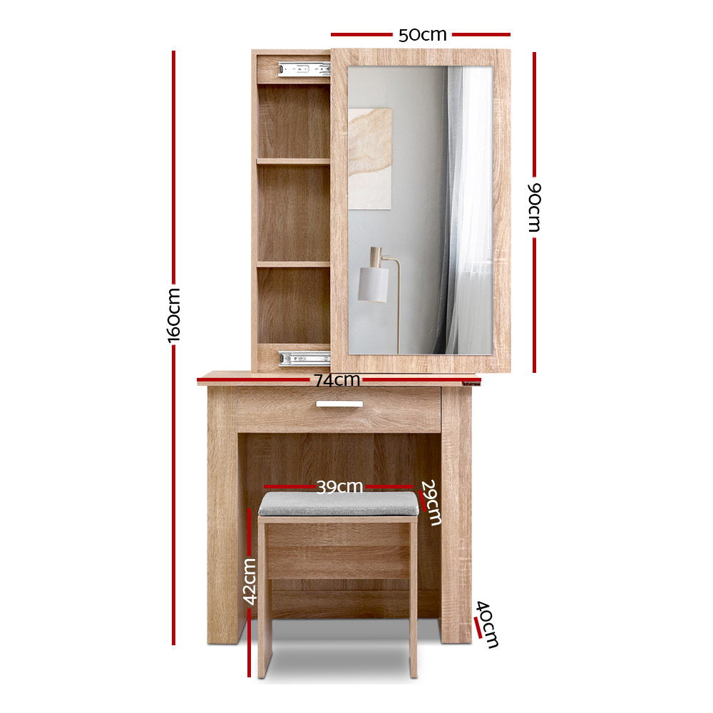 Dressing Vanity & Dressing Tables: Artiss Dressing Table Stool Set Sliding Mirror Oak Demi