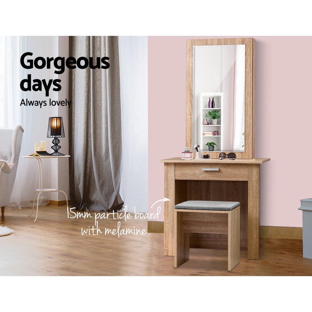 Dressing Vanity & Dressing Tables: Artiss Dressing Table Stool Set Sliding Mirror Oak Demi
