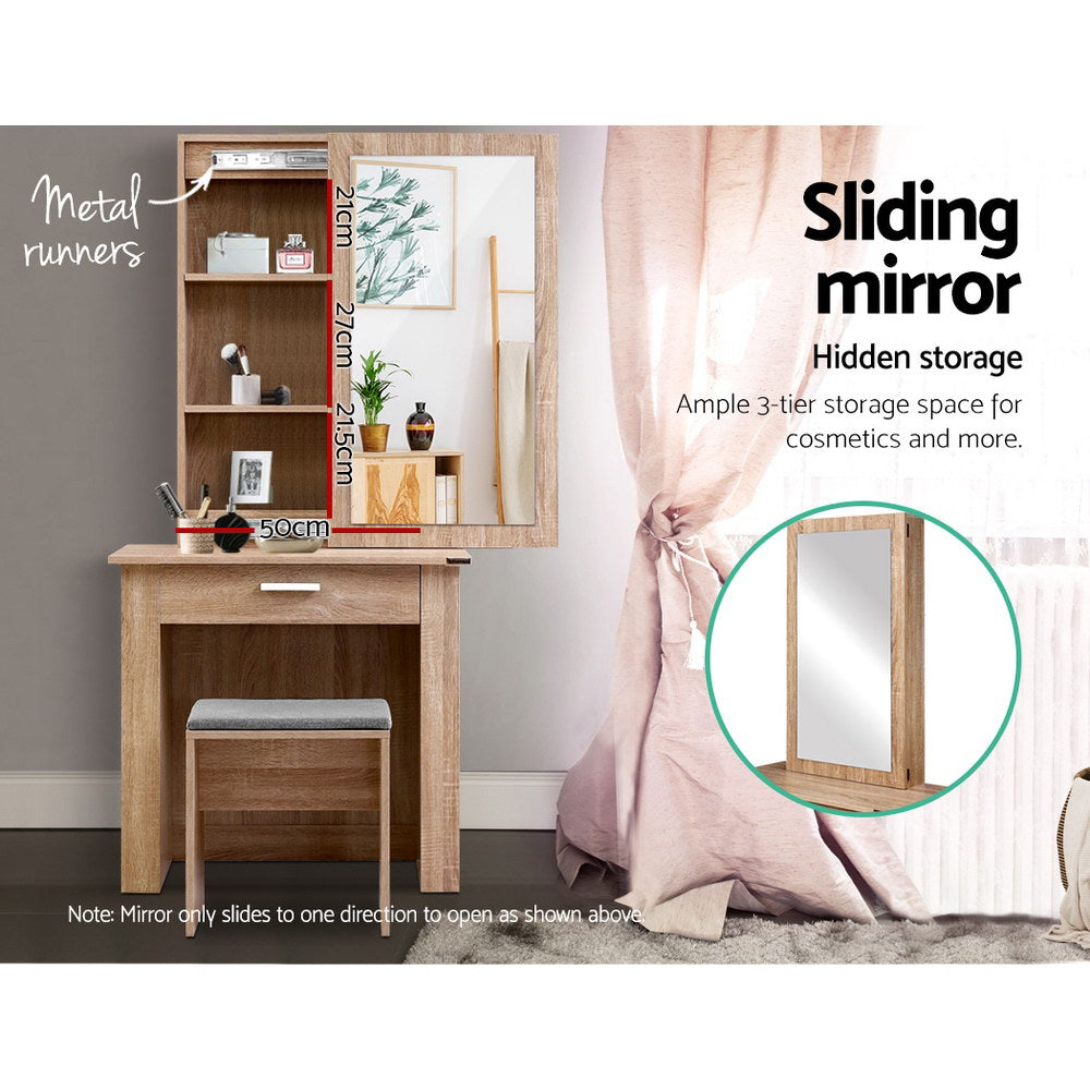 Dressing Vanity & Dressing Tables: Artiss Dressing Table Stool Set Sliding Mirror Oak Demi