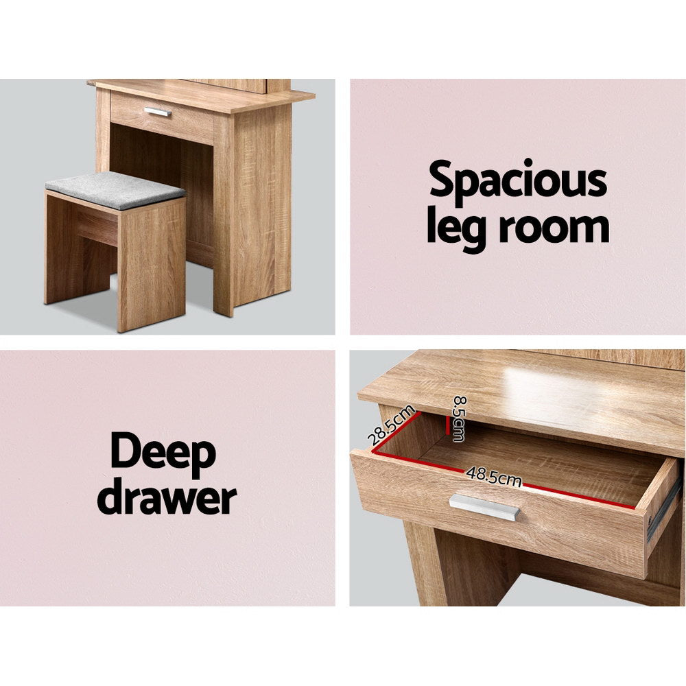 Dressing Vanity & Dressing Tables: Artiss Dressing Table Stool Set Sliding Mirror Oak Demi