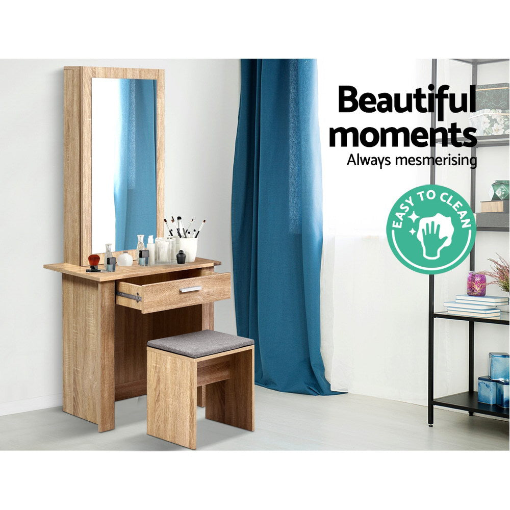 Dressing Vanity & Dressing Tables: Artiss Dressing Table Stool Set Sliding Mirror Oak Demi