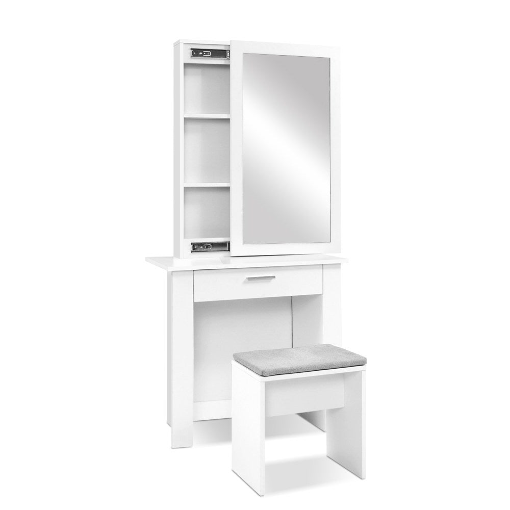 Dressing Vanity & Dressing Tables: Artiss Dressing Table Stool Set Sliding Mirror White Demi
