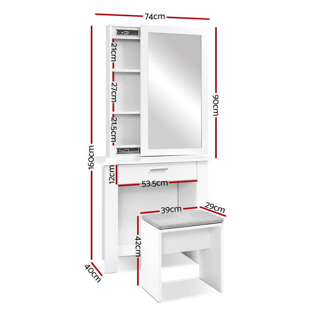 Dressing Vanity & Dressing Tables: Artiss Dressing Table Stool Set Sliding Mirror White Demi