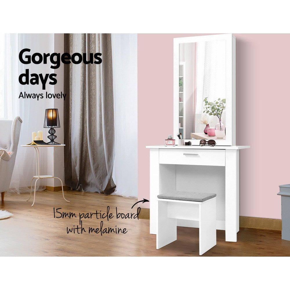 Dressing Vanity & Dressing Tables: Artiss Dressing Table Stool Set Sliding Mirror White Demi