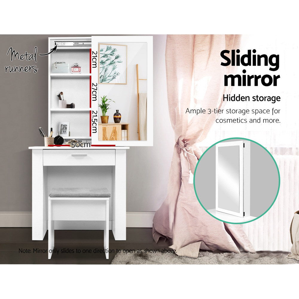 Dressing Vanity & Dressing Tables: Artiss Dressing Table Stool Set Sliding Mirror White Demi