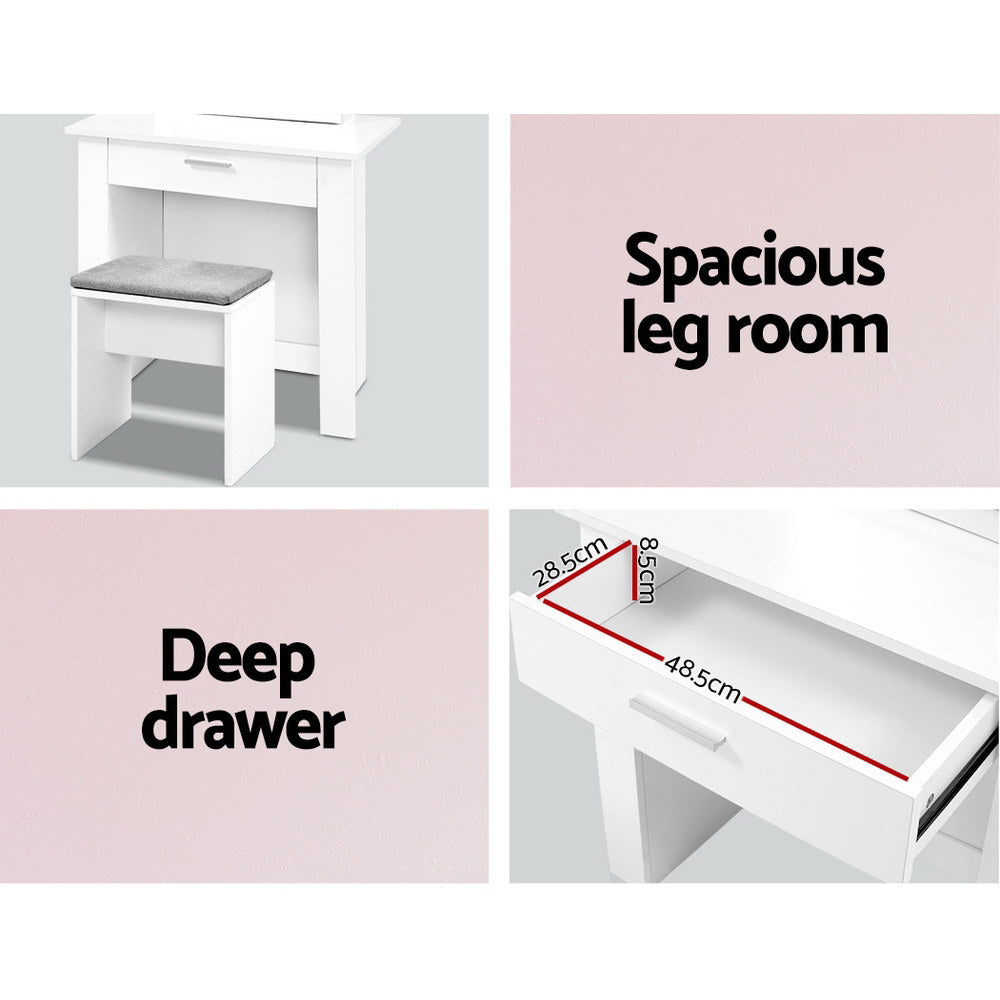 Dressing Vanity & Dressing Tables: Artiss Dressing Table Stool Set Sliding Mirror White Demi