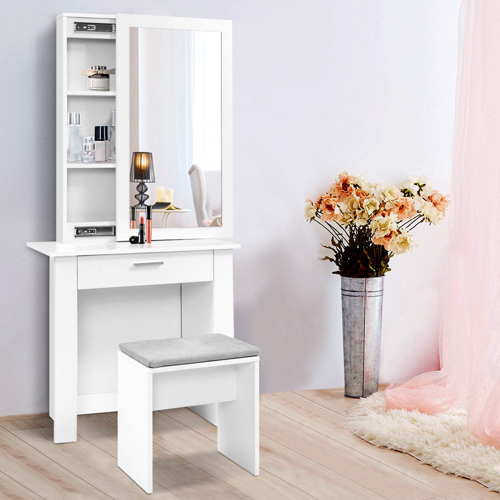 Dressing Vanity & Dressing Tables: Artiss Dressing Table Stool Set Sliding Mirror White Demi