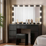 Dressing Vanity & Dressing Tables: Artiss Dressing Table Vanity Desk Set Stool 12 Led Bulbs Black