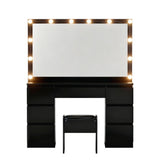 Dressing Vanity & Dressing Tables: Artiss Dressing Table Vanity Desk Set Stool 12 Led Bulbs Black