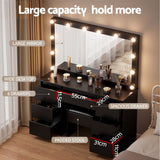 Dressing Vanity & Dressing Tables: Artiss Dressing Table Vanity Desk Set Stool 12 Led Bulbs Black