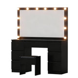 Dressing Vanity & Dressing Tables: Artiss Dressing Table Vanity Desk Set Stool 12 Led Bulbs Black