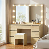 Dressing Vanity & Dressing Tables: Artiss Dressing Table Vanity Desk Set Stool 12 Led Bulbs Wood