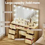 Dressing Vanity & Dressing Tables: Artiss Dressing Table Vanity Desk Set Stool 12 Led Bulbs Wood