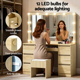 Dressing Vanity & Dressing Tables: Artiss Dressing Table Vanity Desk Set Stool 12 Led Bulbs Wood