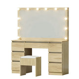 Dressing Vanity & Dressing Tables: Artiss Dressing Table Vanity Desk Set Stool 12 Led Bulbs Wood