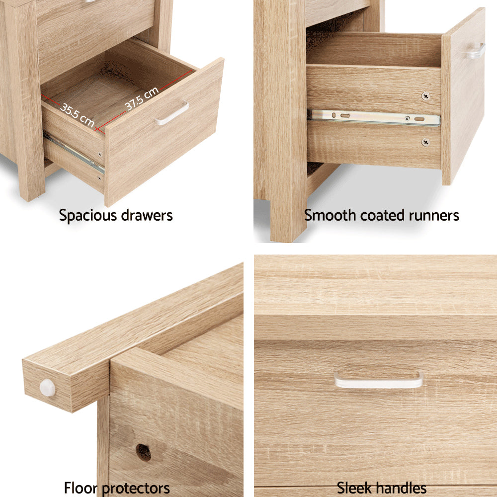Bedside Tables: Artiss Bedside Table 2 Drawers - MAXI Pine