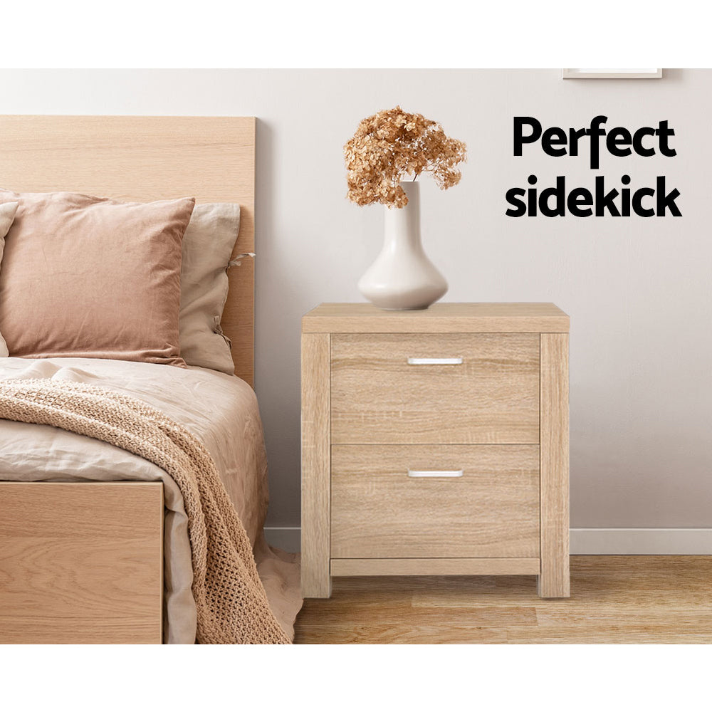 Bedside Tables: Artiss Bedside Table 2 Drawers - MAXI Pine