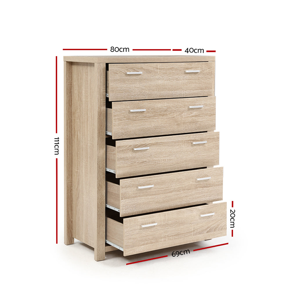 Dressers: Artiss 5 Chest of Drawers - MAXI Pine