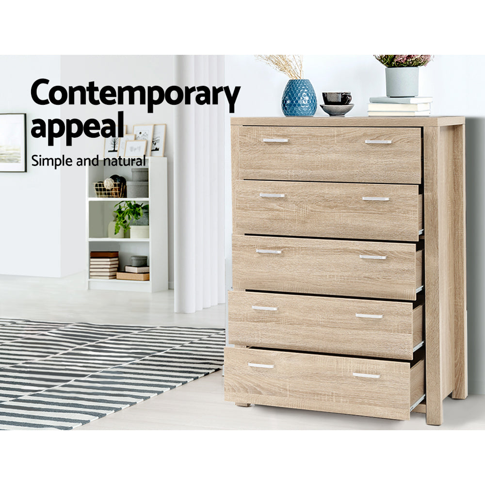 Dressers: Artiss 5 Chest of Drawers - MAXI Pine