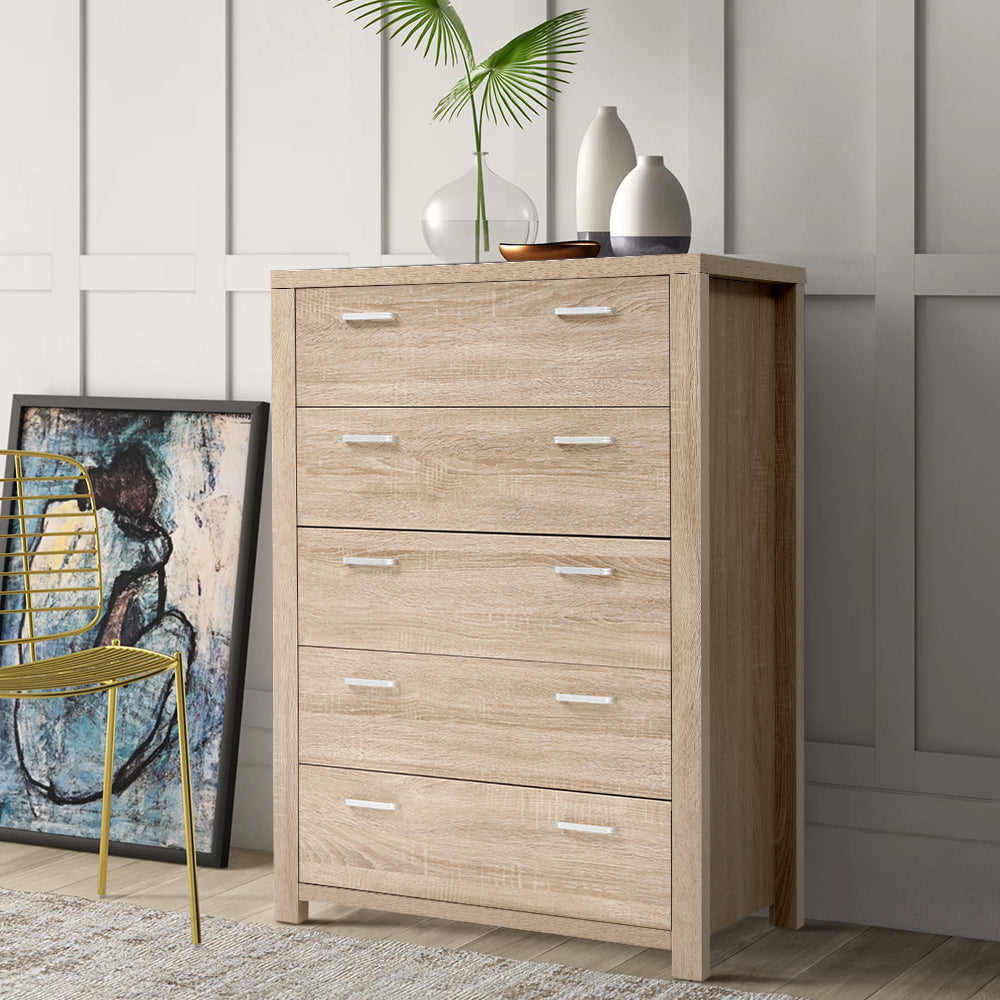 Dressers: Artiss 5 Chest of Drawers - MAXI Pine
