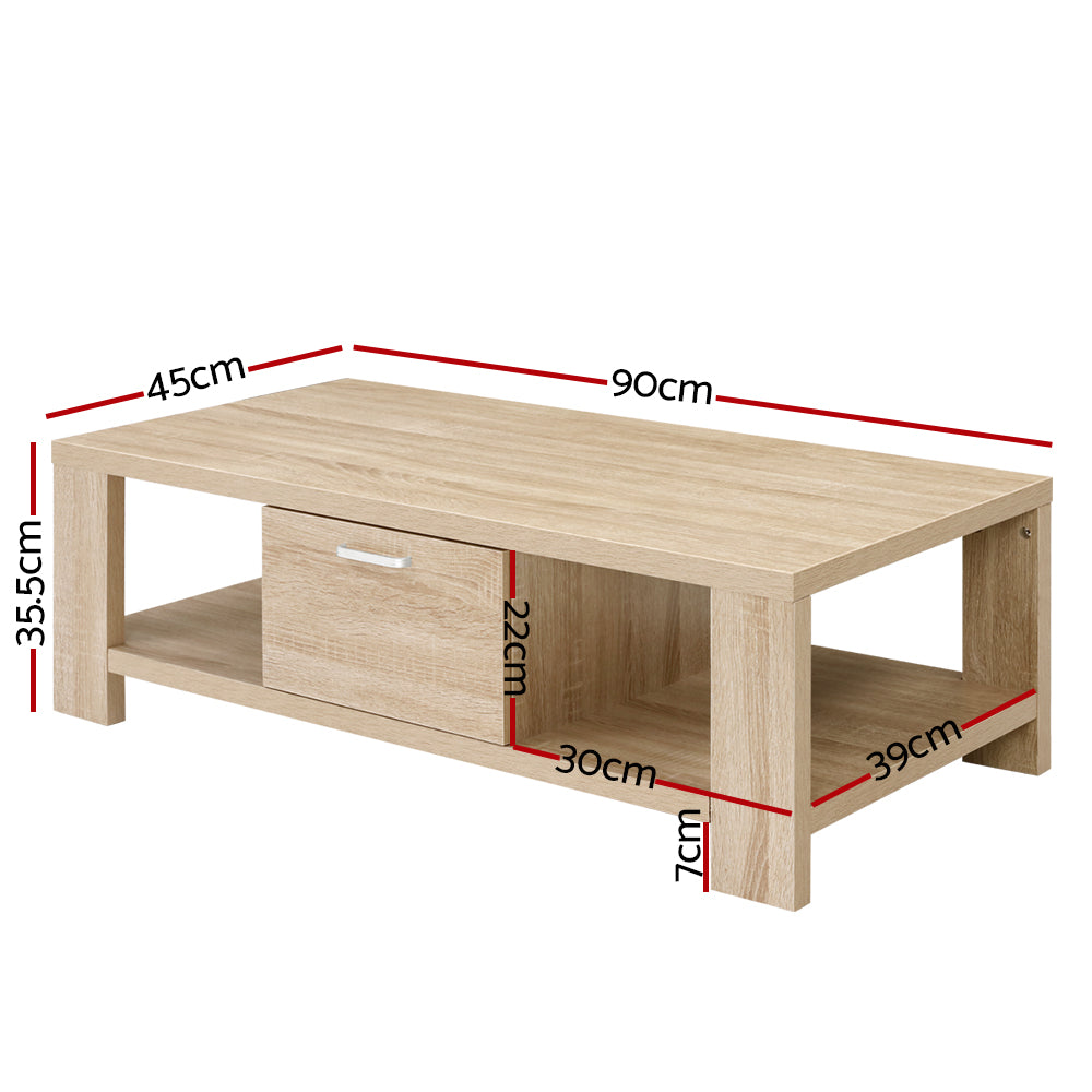 Coffee Tables: Artiss Coffee Table 1 Drawer Oak Maxi