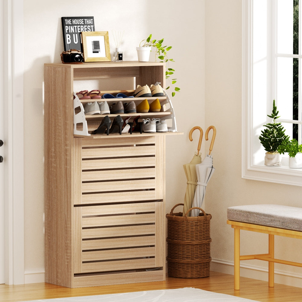 Shoe Storage: Artiss Shoe Cabinet Storage Drawer 45 Pairs Pine
