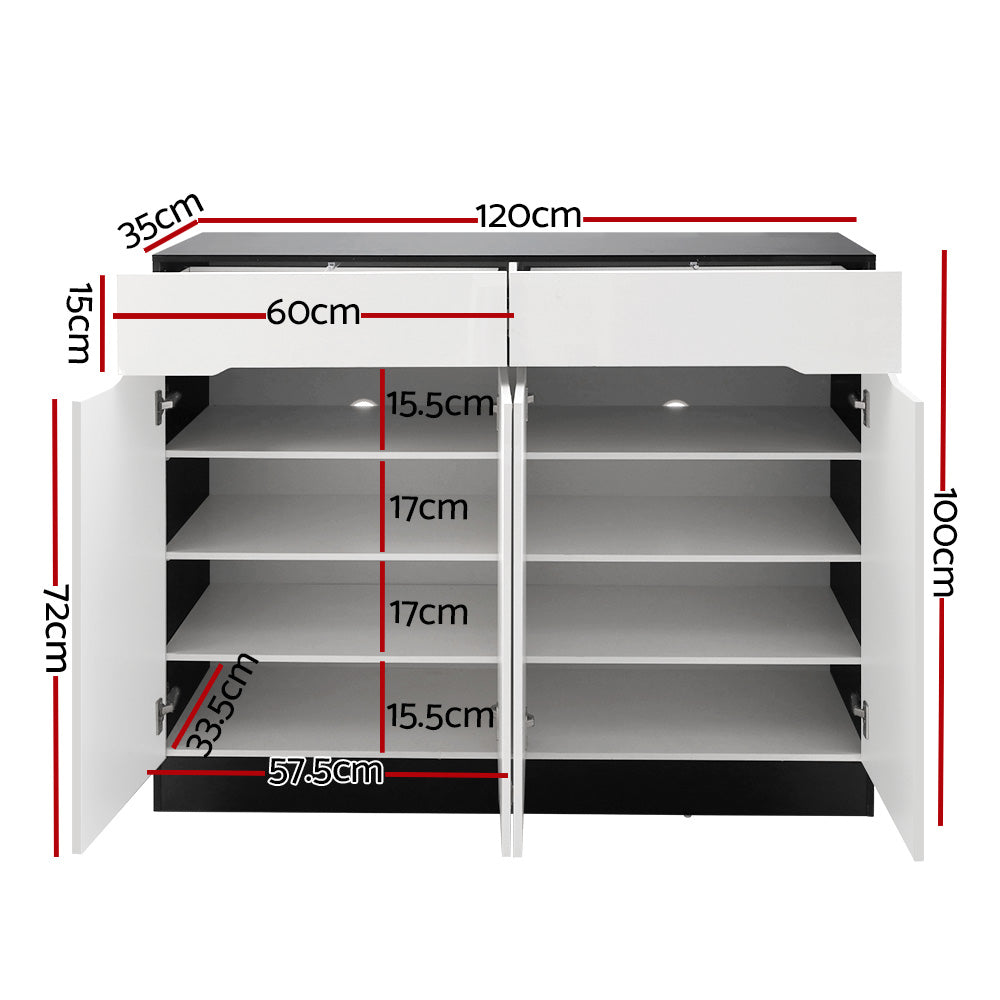 Clothing & Wardrobe Storage: Artiss Shoe Rack Cabinet Storage 120cm w/ Drawer - White Lydia