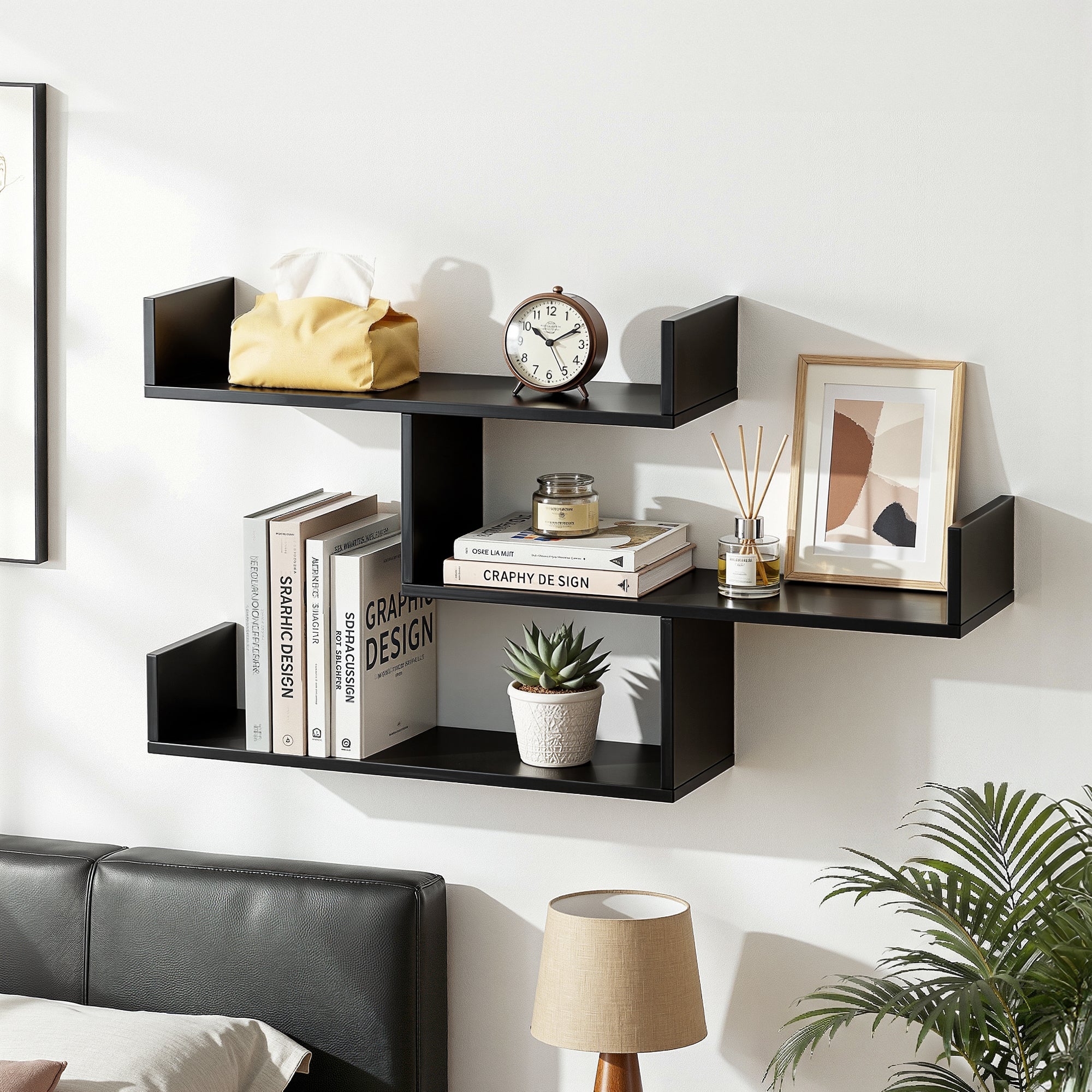 Bookcases & Shelves: Artiss Floating Wall Shelf 3 Tier Black