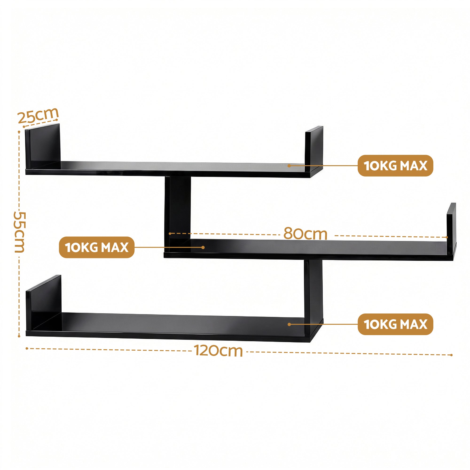 Bookcases & Shelves: Artiss Floating Wall Shelf 3 Tier Black