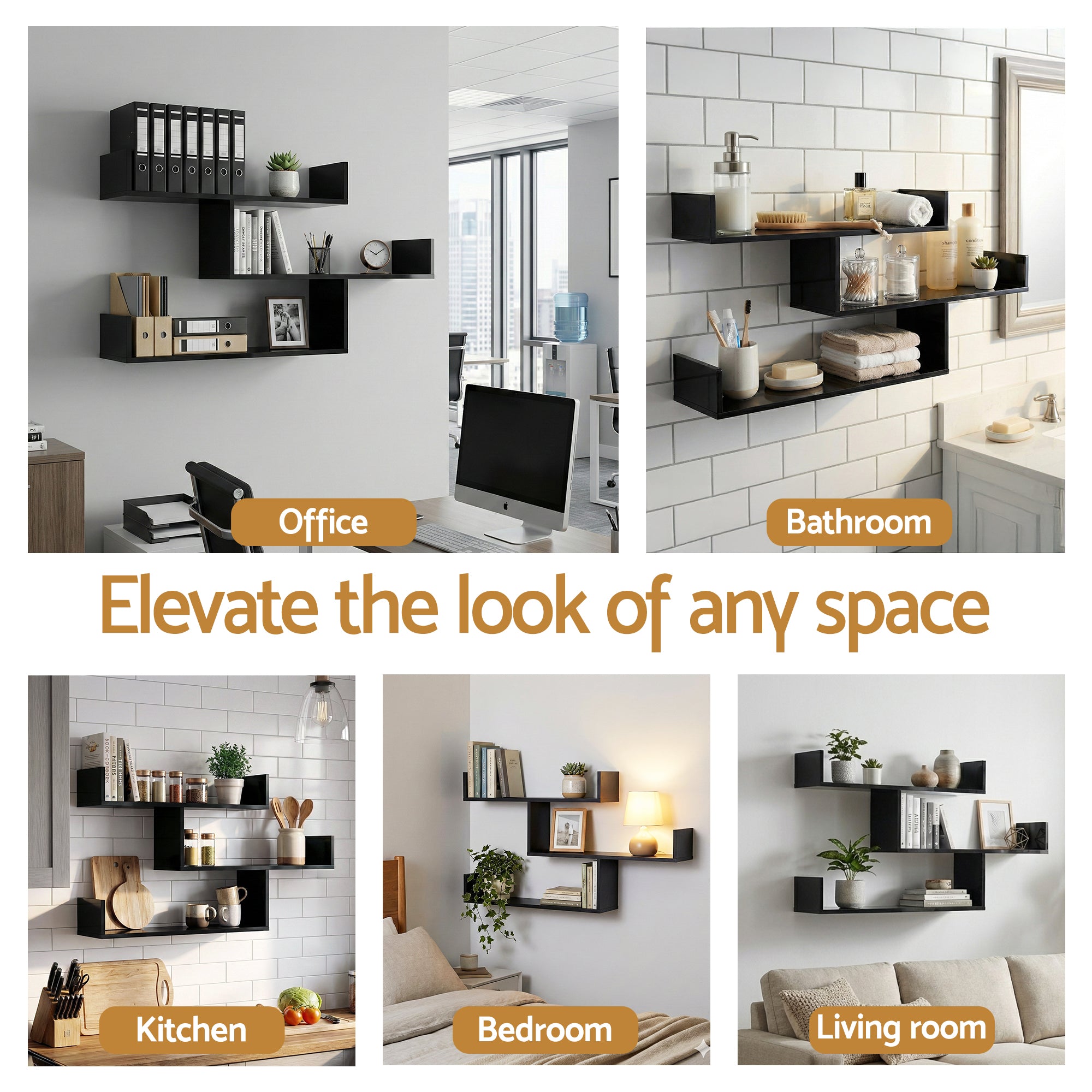 Bookcases & Shelves: Artiss Floating Wall Shelf 3 Tier Black
