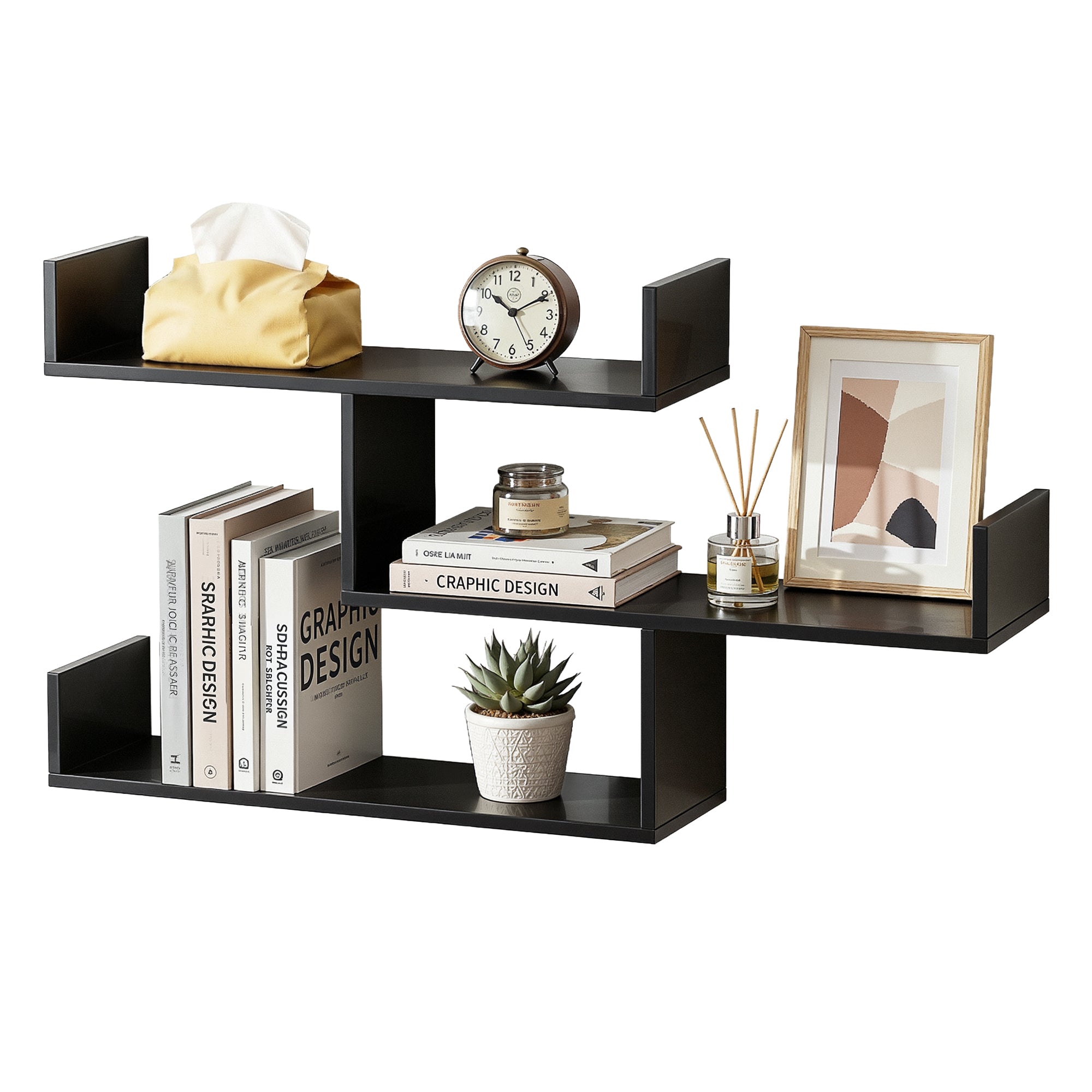 Bookcases & Shelves: Artiss Floating Wall Shelf 3 Tier Black