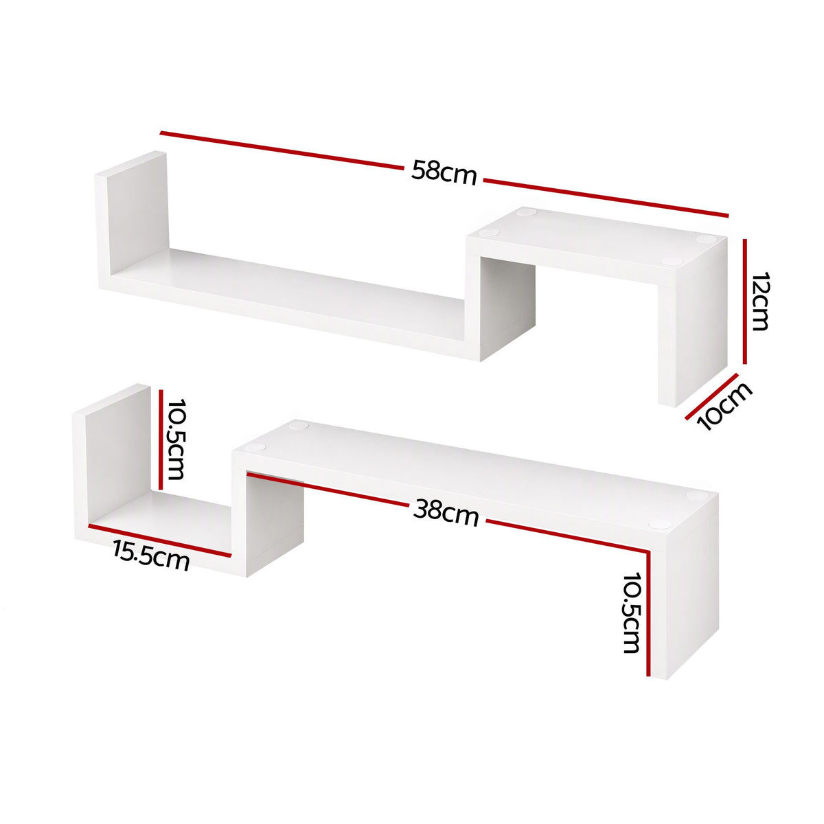 Artiss Set of 2 Floating Shelves Wall Mounted S-Shape Display Ledge, White