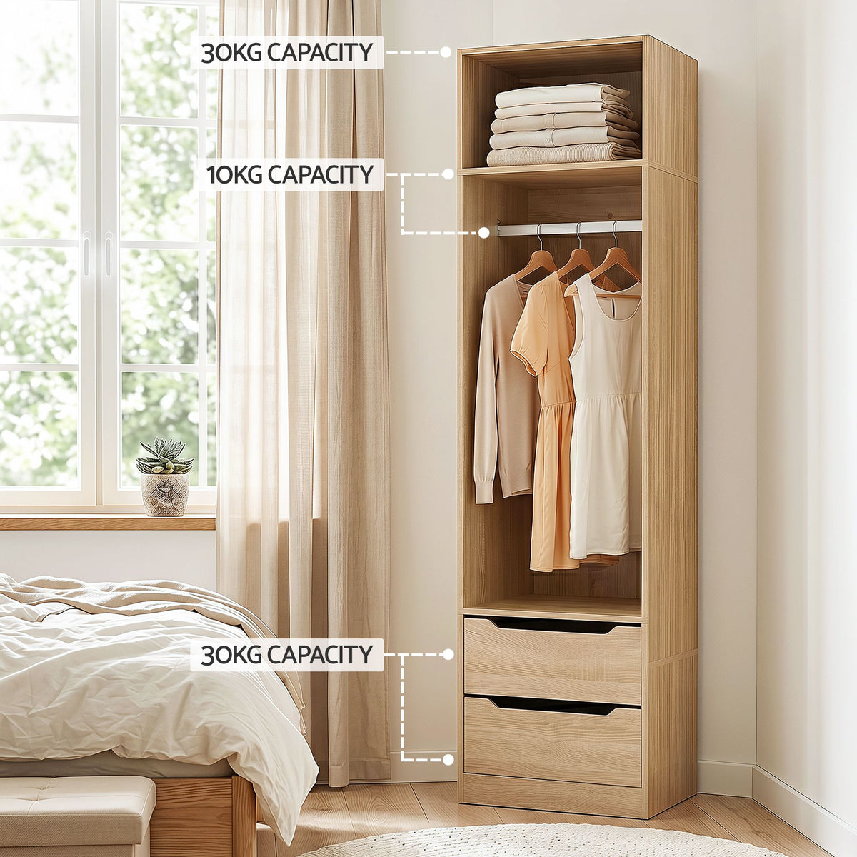 Artiss 2X Wardrobe Clothes Closet Storage Organiser Shelf Drawers Pine