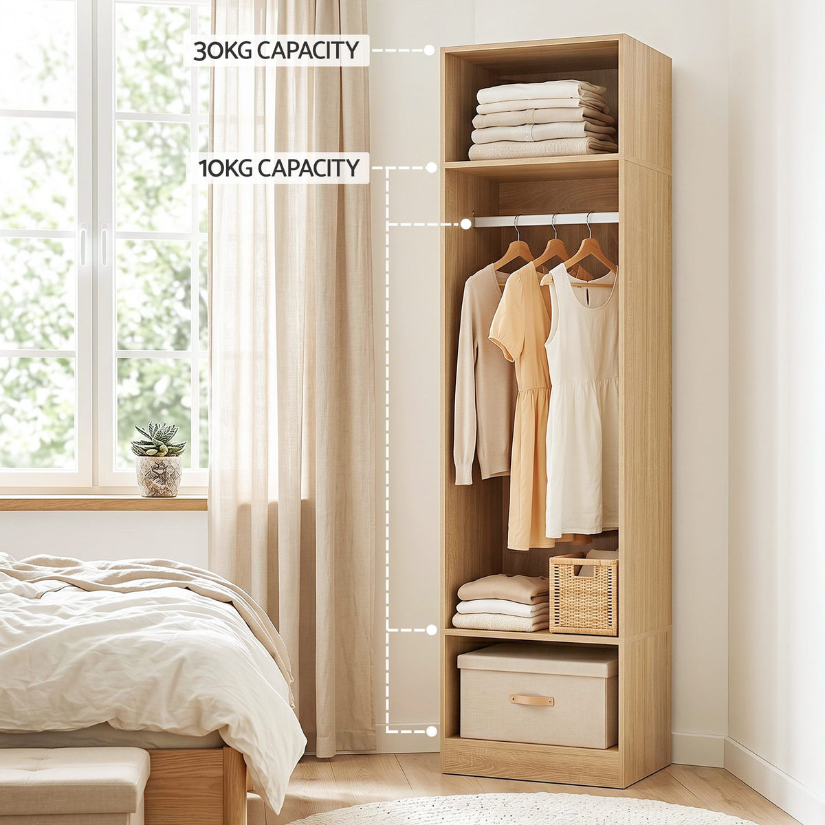 Artiss 2X Wardrobe Clothes Closet Storage Organiser Shelf Drawers Pine