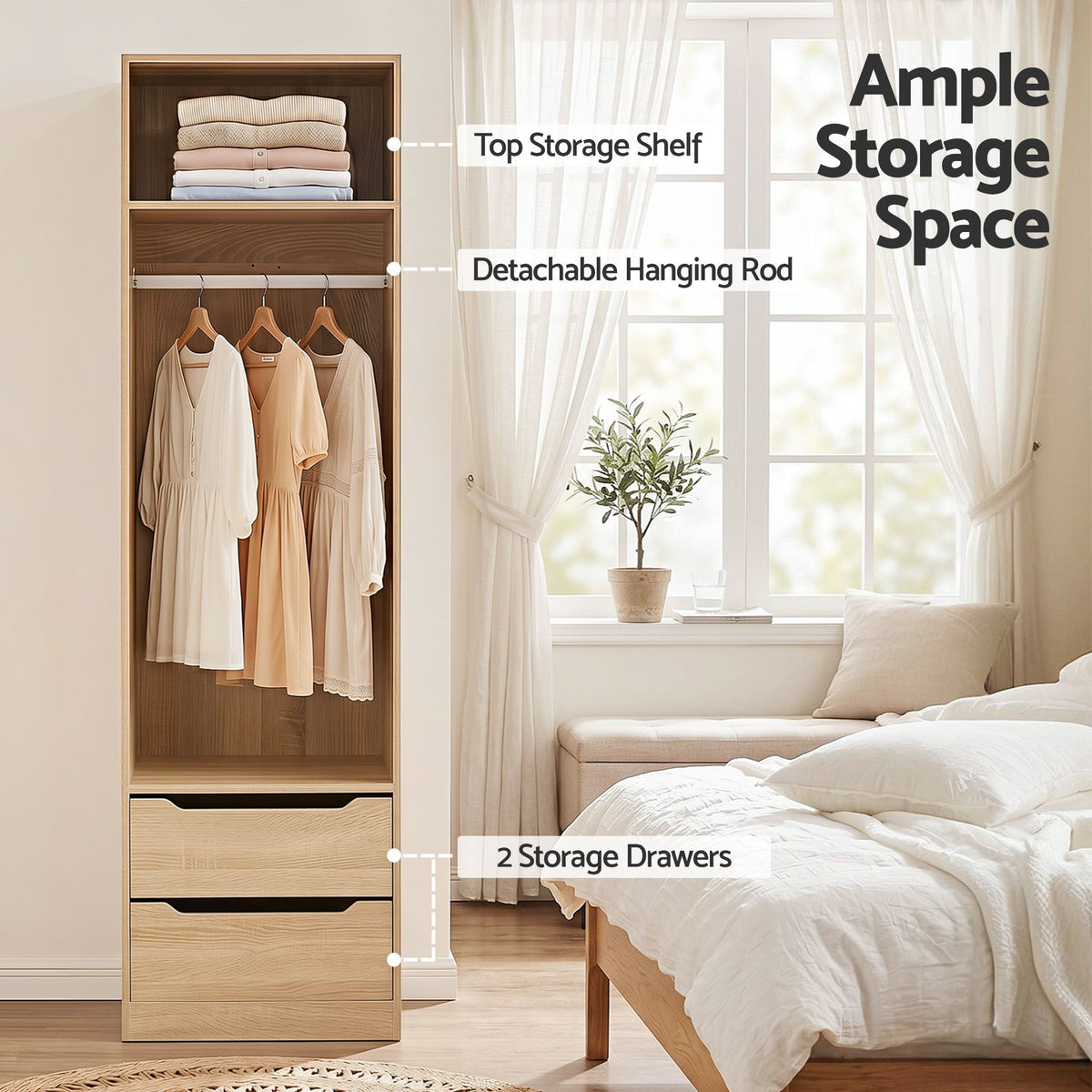 Artiss 2X Wardrobe Clothes Closet Storage Organiser Shelf Drawers Pine
