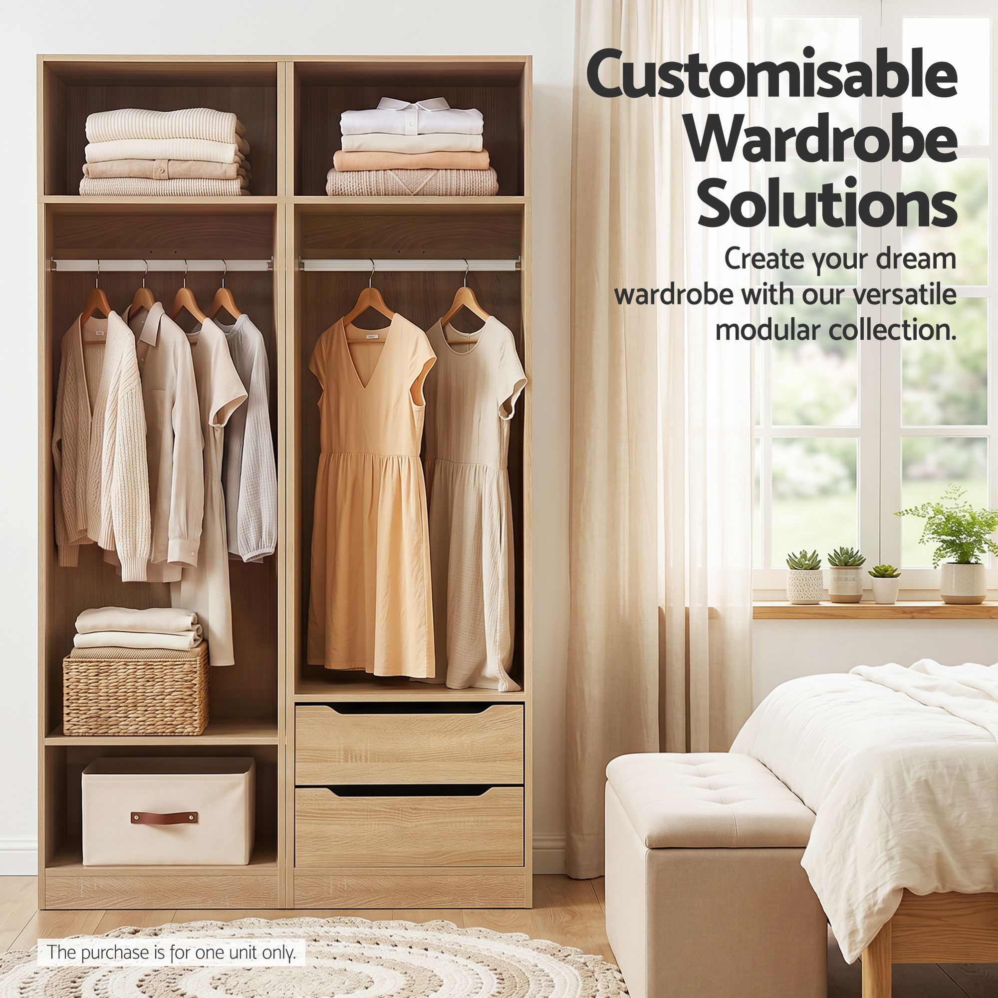 Artiss Wardrobe Clothes Closet Storage Organizer Pine