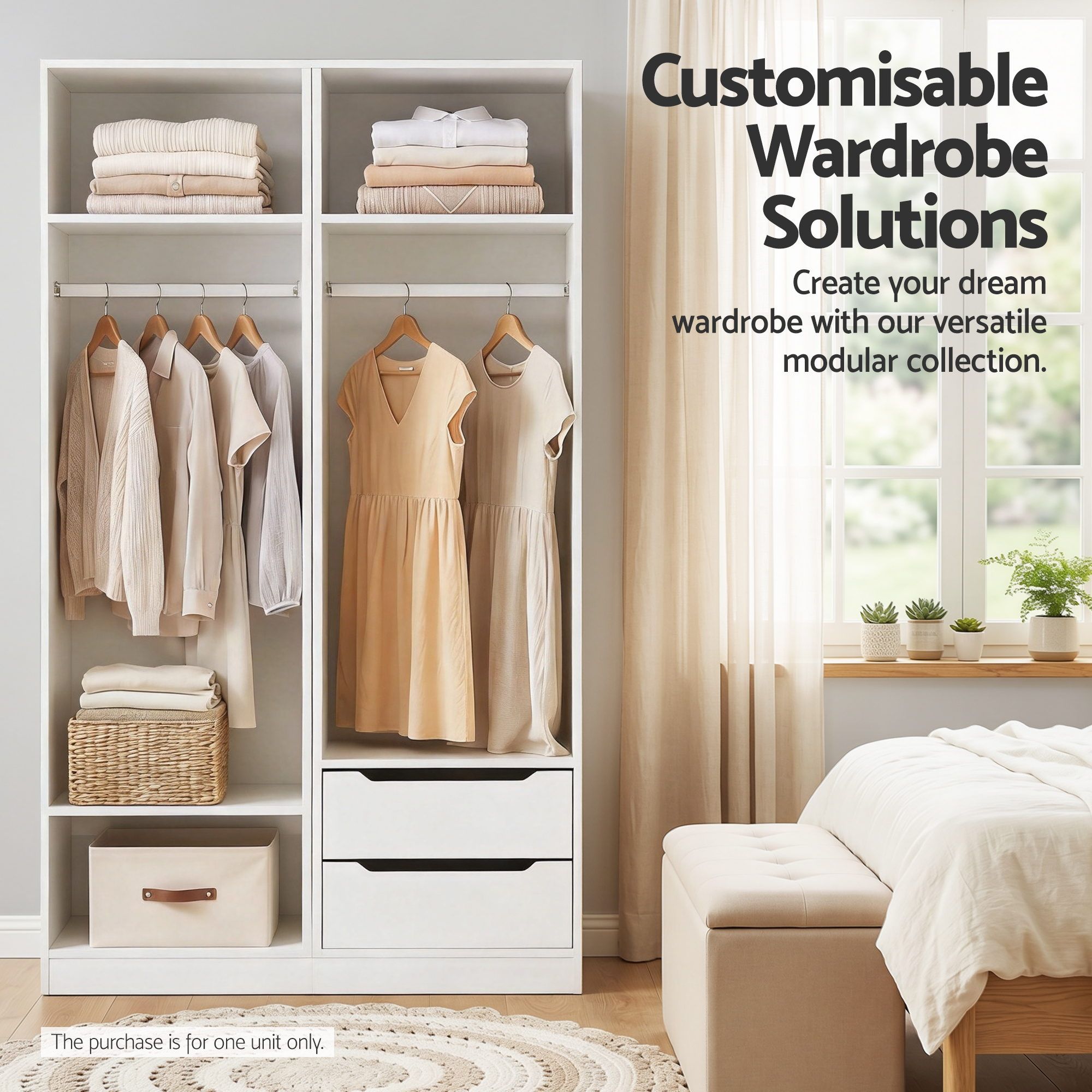 Artiss Wardrobe Clothes Closet Storage Organizer Shelf White