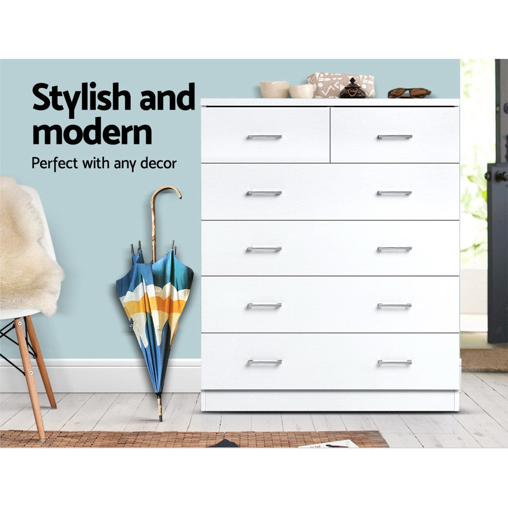 Dressers: Artiss 6 Chest of Drawers - ANDES White