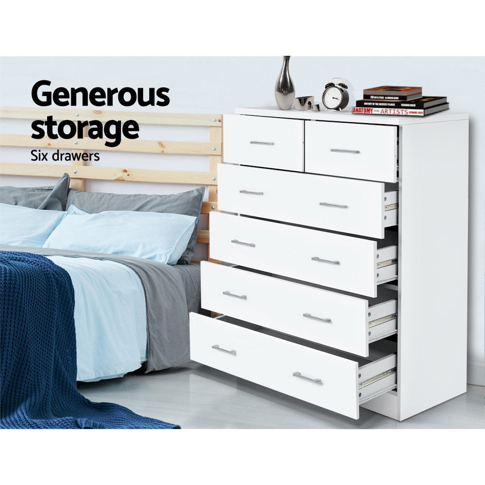 Dressers: Artiss 6 Chest of Drawers - ANDES White