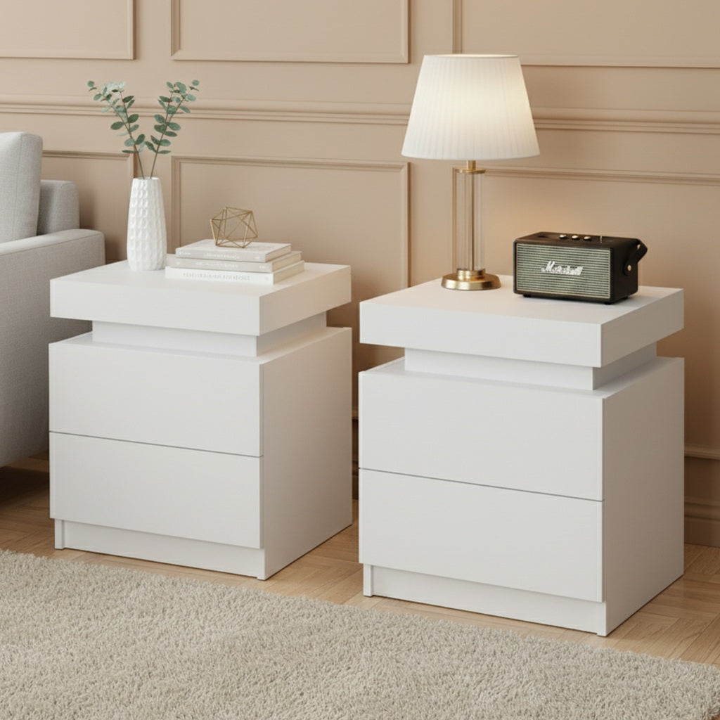 Bedside Tables: Artiss 2X Bedside Table 2 Drawers Lift-up Storage White