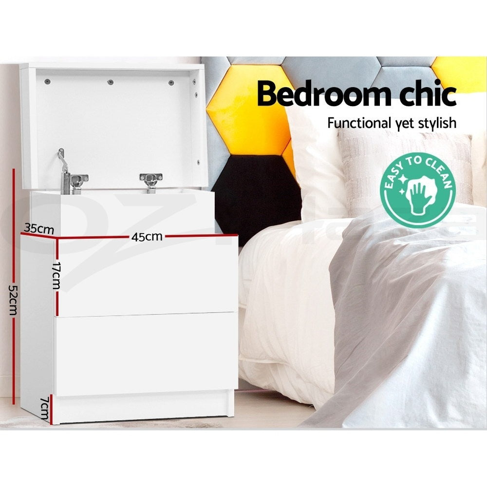 Bedside Tables: Artiss 2X Bedside Table 2 Drawers Lift-up Storage White