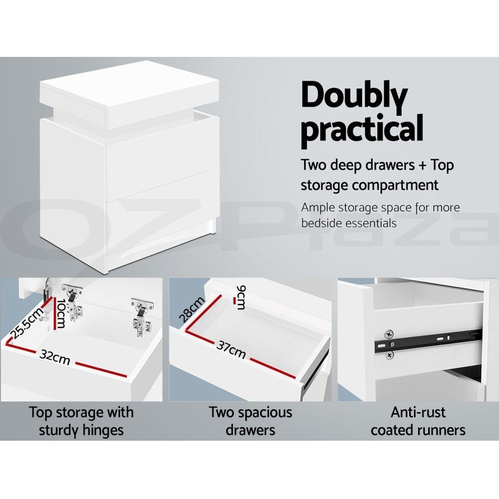 Bedside Tables: Artiss 2X Bedside Table 2 Drawers Lift-up Storage White