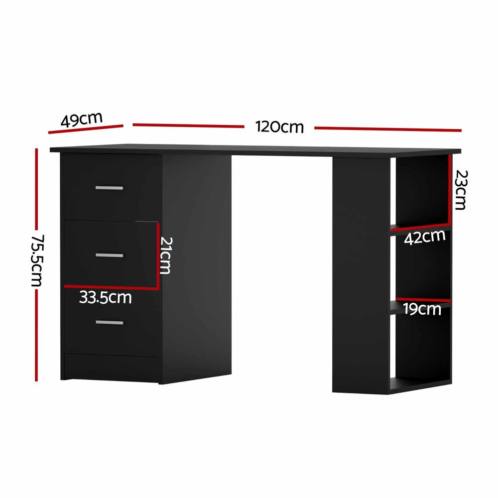 Desks: Artiss Computer Desk Drawer Shelf Cabinet Black 120CM