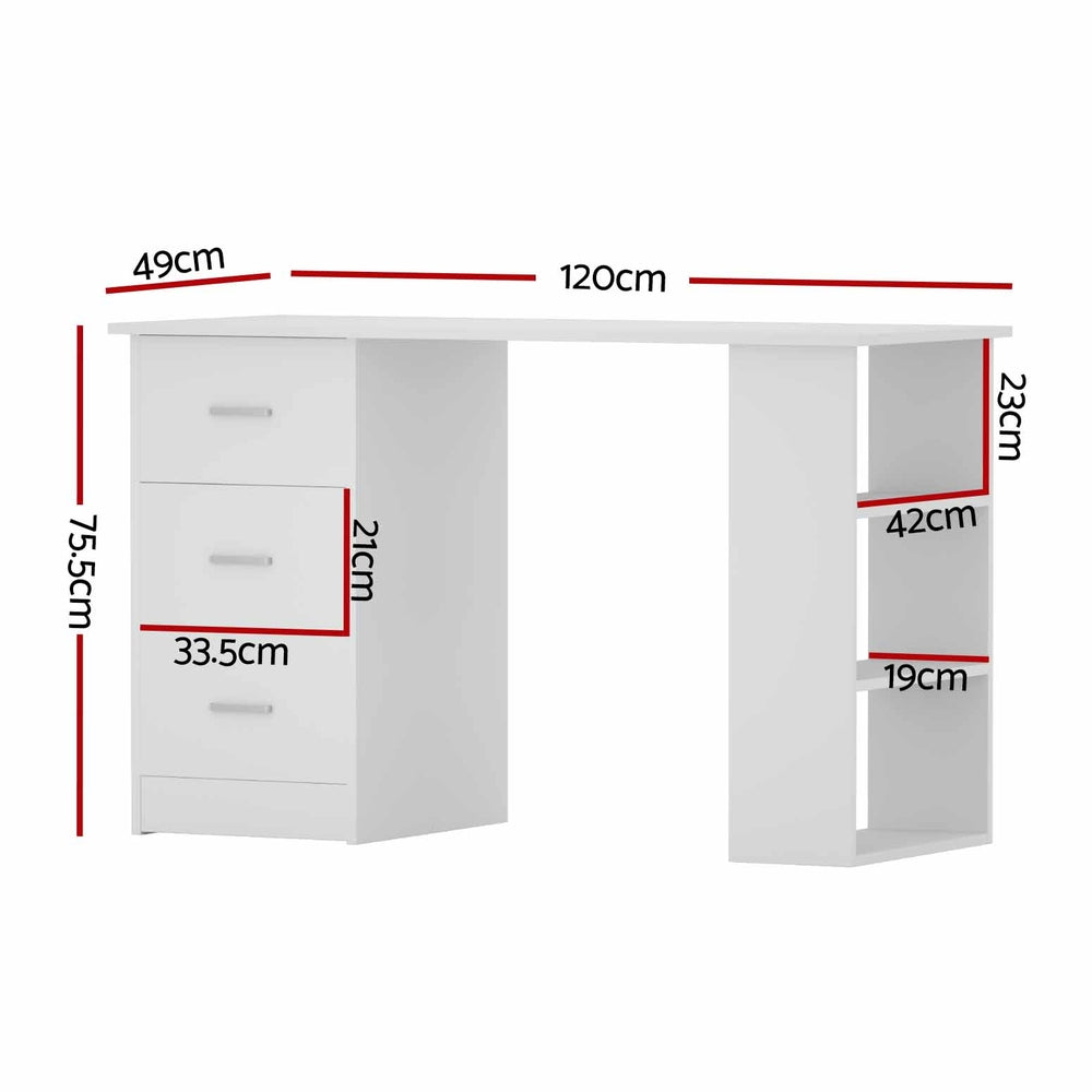 Desks: Artiss Computer Desk Drawer Shelf Cabinet White 120CM