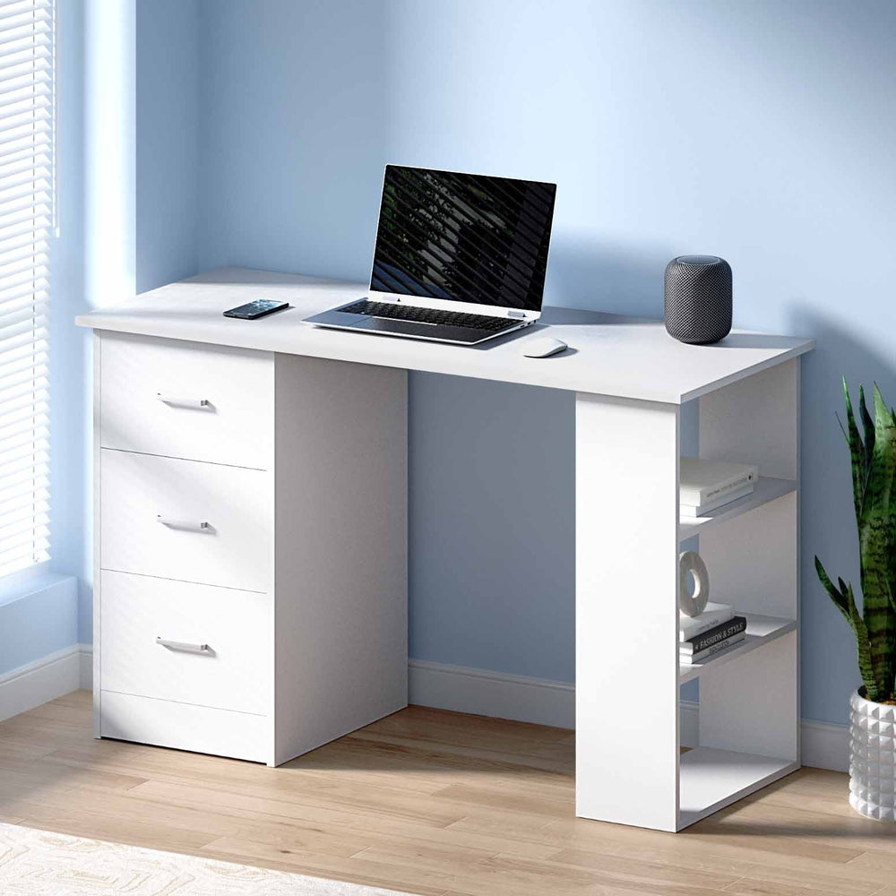 Desks: Artiss Computer Desk Drawer Shelf Cabinet White 120CM