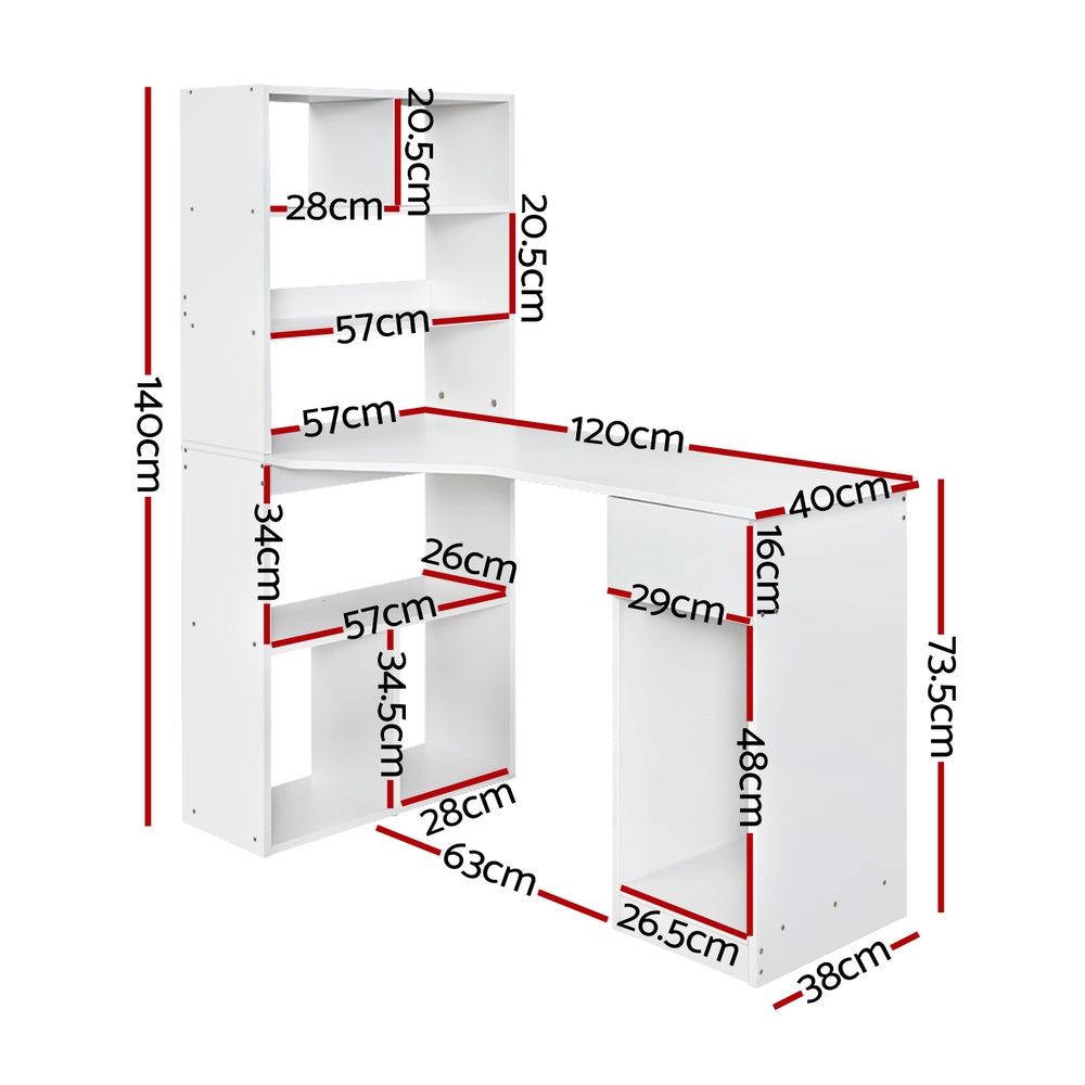 Desks: Artiss Computer Desk Bookshelf Drawer Cabinet White 120CM
