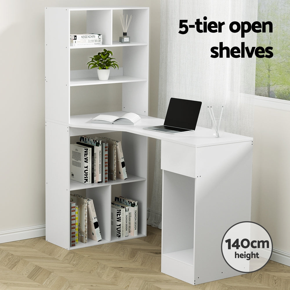 Desks: Artiss Computer Desk Bookshelf Drawer Cabinet White 120CM