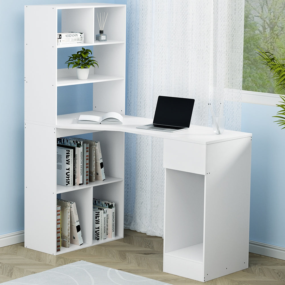 Desks: Artiss Computer Desk Bookshelf Drawer Cabinet White 120CM